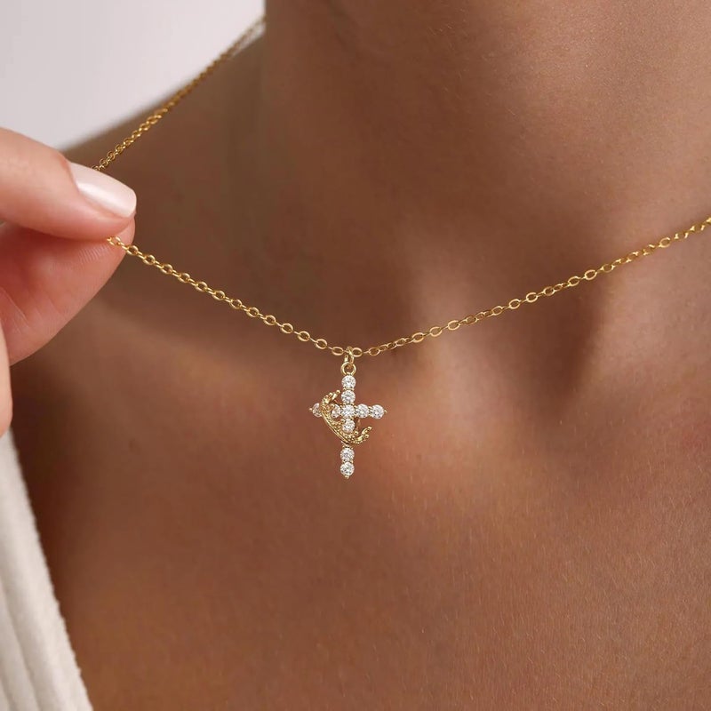 Robaice Upgraded Crown Cross Necklace for Women, 14K Gold Plated Crown Cross Pendant Necklace, Non-Tarnish Faith Jewelry for Women, Christian Religious Gifts for Her - Image 2